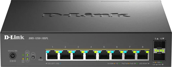 D-Link DMS-1250 Rackmount 2.5G Smart Switch, 8x RJ-45, 2x SFP+, 120W PoE++