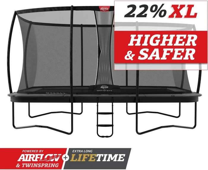 Berg Ultim Champion Deluxe mit Sicherheitsnetz 410x250cm Trampolin grau