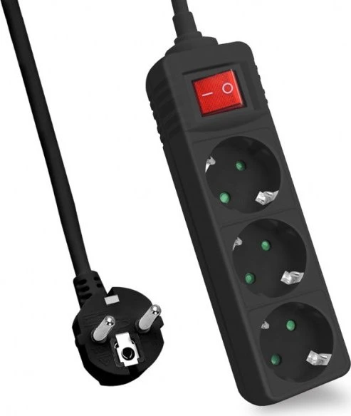 Helos CLASSIC Steckdosenleiste mit Schalter, 3-fach, 1.5m, schwarz