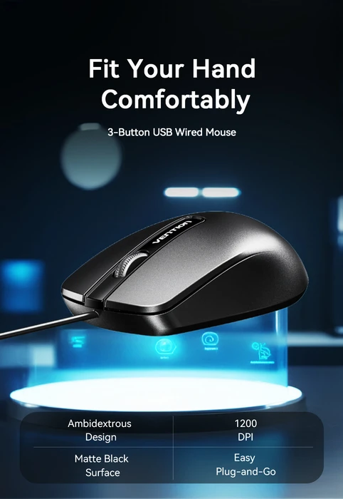 Vention 3-Button Wired Mouse schwarz, USB