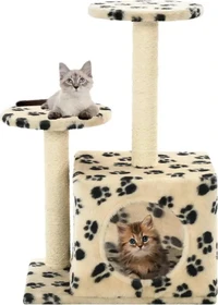 vidaXL Katzen-Kratzbaum Sisal, 60cm mit Pfoten-Aufdruck, beige