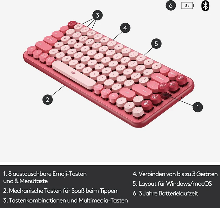 Logitech POP Keys Wireless Mechanical Keyboard, Logi Bolt, Heartbreaker, TTC BROWN, USB/Bluetooth, FR