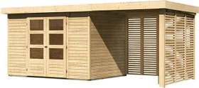 Karibu Askola 4 Gartenhaus inkl. Anbau 2.4m Lamellenwand natur
