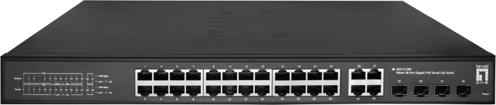 LevelOne GES Rackmount Gigabit Smart Switch, 24x RJ-45, 4x RJ-45/SFP, 380W PoE+