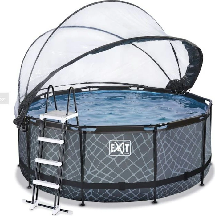 Exit Toys Stone Frame Pool mit Sandfilterpumpe, Abdeckung und Wärmepumpe rund 427x122cm