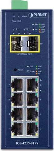 Planet IGS-4215 Industrial Railmount Gigabit Managed Switch, 8x RJ-45, 2x SFP