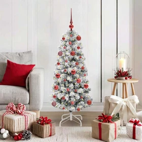 vidaXL Künstlicher Weihnachtsbaum schlank mit Schnee, 120cm, inkl. LED-Beleuchtung