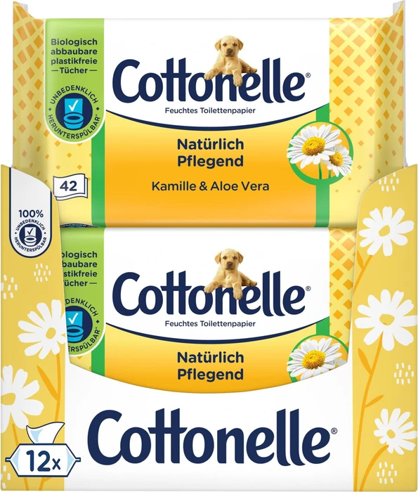 Cottonelle Natürlich pflegend feuchte Toilettentücher, 504 Stück (12x 42 Stück)