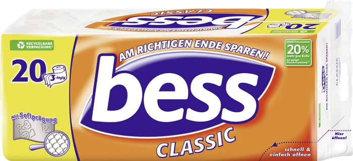 bess Classic Toilettenpapier 3-lagig weiß, 20 Rollen