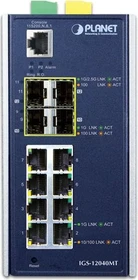 Planet IGS Industrial Railmount Gigabit Managed Switch, 8x RJ-45, 4x SFP (IGS-12040MT)