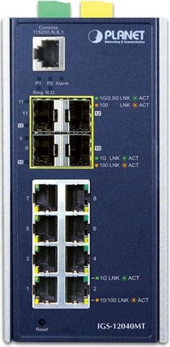 Planet IGS Industrial Railmount Gigabit Managed Switch, 8x RJ-45, 4x SFP