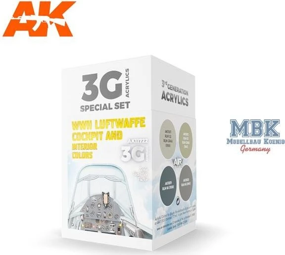 AK-Interactive 3rd Gen Acrylic Colors WWII Luftwaffe Cockpit & Interior Colors Farbset, 4-tlg.