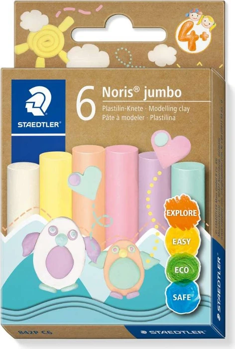 Staedtler Noris Jumbo 842 Plastilin Knete pastell 6x 16.6g
