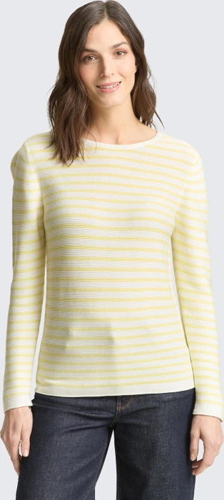 Tom Tailor Rundhalsausschnitt Strickpullover yellow offwhite knit stripe (Damen)