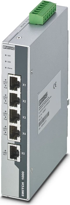 Phoenix Contact FL 1000 Industrial Railmount Switch 1001T-4POE-GT, 5x RJ-45, 120W PoE+