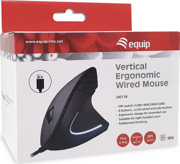 Equip Vertical Ergonomic Wired Mouse schwarz, USB