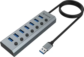 Akasa Connect 7 IPS USB-Hub, 7x USB-A 3.0, USB 3.0 USB-A [Stecker] (AK-HB-21BKCM)