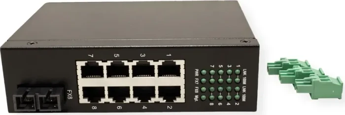 Roline Industrial Railmount Switch, 7x RJ-45, 1x RJ-45/SC-Duplex