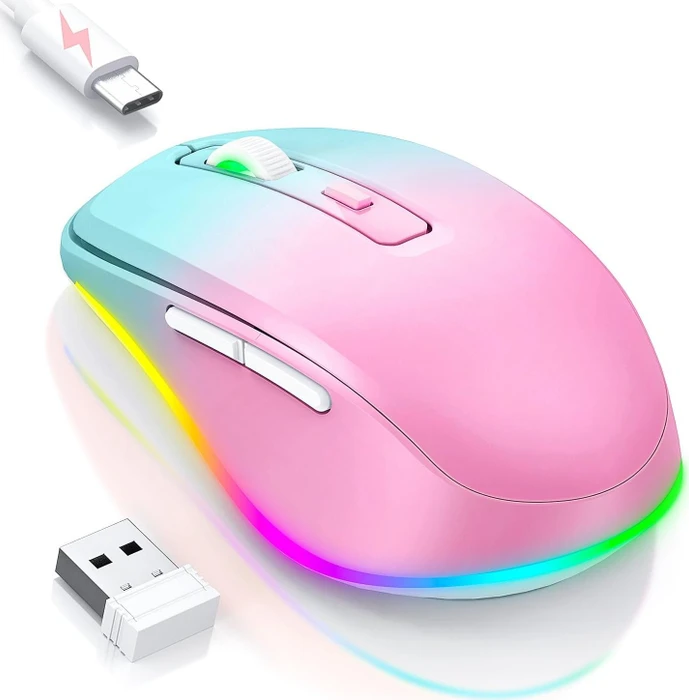 Seenda Rechargeable Wireless RGB Mouse mit Jiggler-Funktion, türkis/rosa, USB