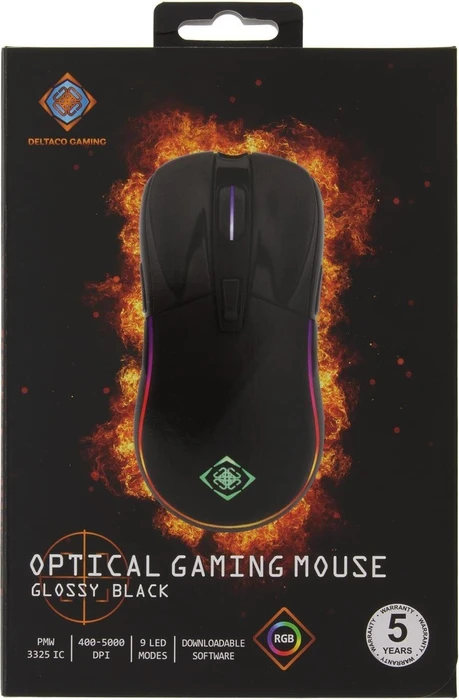 Deltaco RGB Gaming Mouse, schwarz glänzend, USB