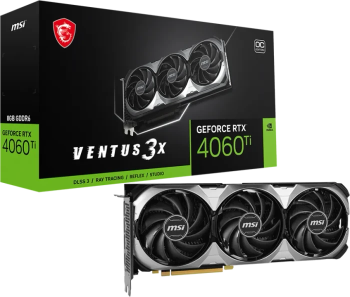 MSI GeForce RTX 4060 Ti 8G Ventus 3X E1 OC, 8GB GDDR6, HDMI, 3x DP