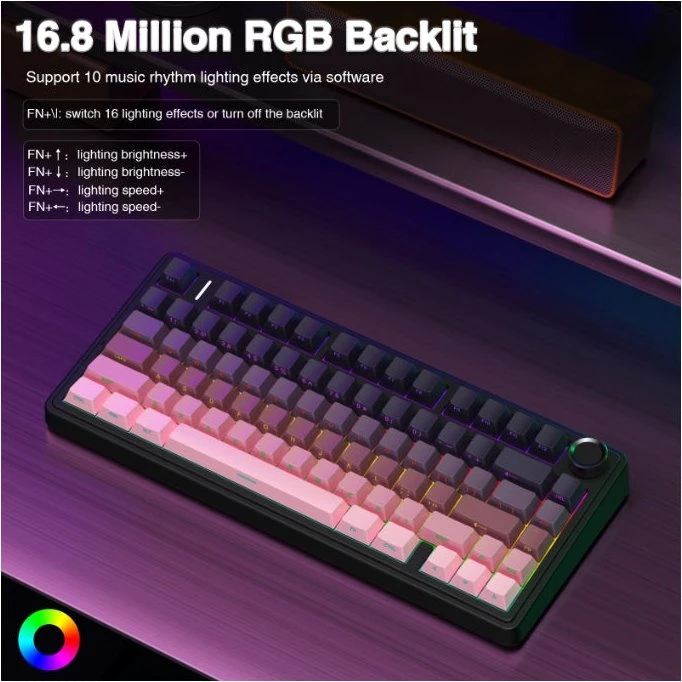 Aula F75 Pro, Gradient Pink Black, LEDs RGB, hot-swap, LEOBOG Reaper, USB/Bluetooth, US
