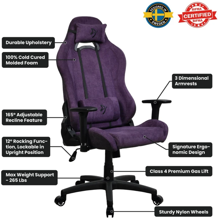 Arozzi Torretta Soft Fabric Gamingstuhl, purple