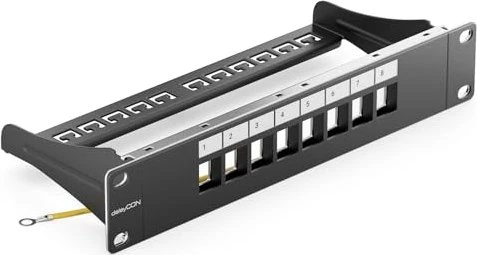 deleyCON Patchpanel für Keystone Module 10", 1HE, 8-Port, 10", 1HE, schwarz