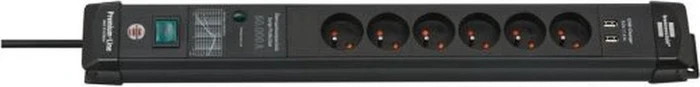Brennenstuhl Premium-Line, 6-fach, 2x USB-A, 3m, schwarz