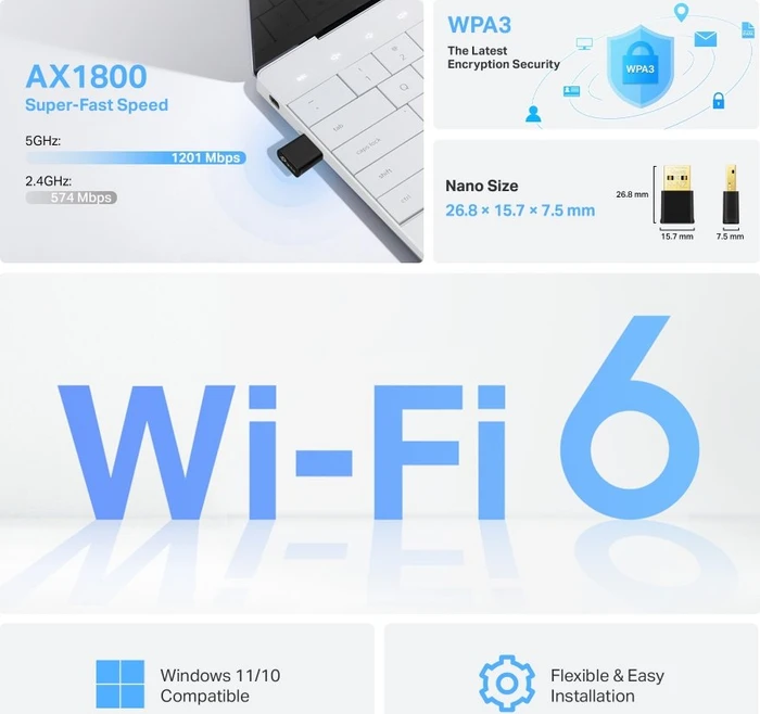 TP-Link Archer TX20U Nano, AX1800, 2.4GHz/5GHz WLAN, USB-A 2.0 [Buchse]