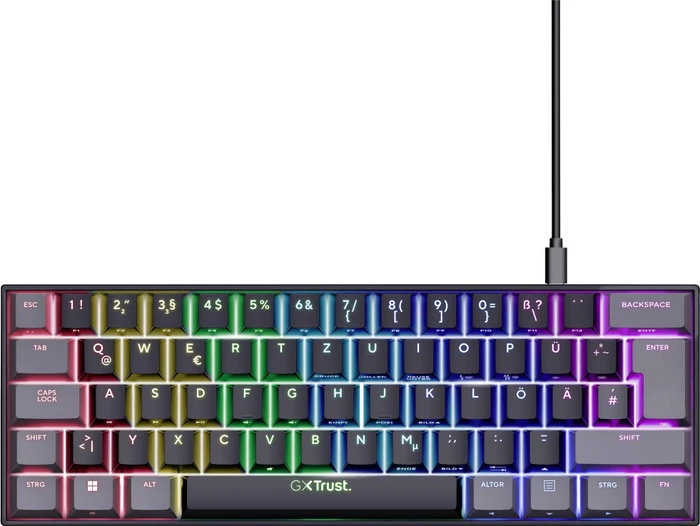 Trust Gaming GXT 867 Acira, 60%, schwarz, LEDs RGB, Outemu Red, USB, DE