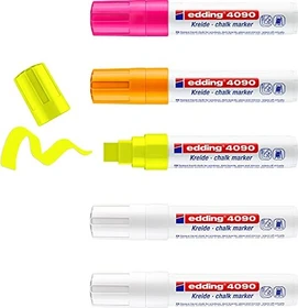 edding 4090 Kreidemarker weiß/neongelb/neonorange/neonrosa, 5er-Set