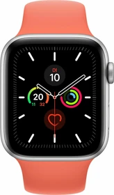 Apple Watch Series 5 (GPS) 44mm Aluminium silber mit Sportarmband Clementine