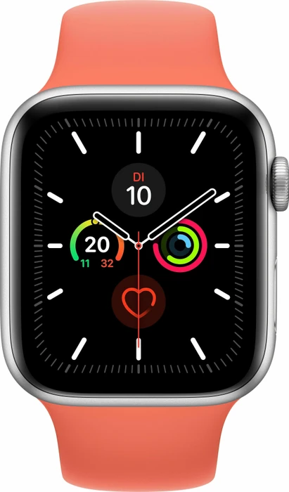 Apple Watch Series 5 (GPS + Cellular) 44mm Aluminium silber mit Sportarmband Clementine