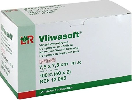Lohmann & Rauscher Vliwasoft Vlieskompressen 4-lagig steril, 7.5 x 7.5cm, 100 Stück (50x 2 Stück)
