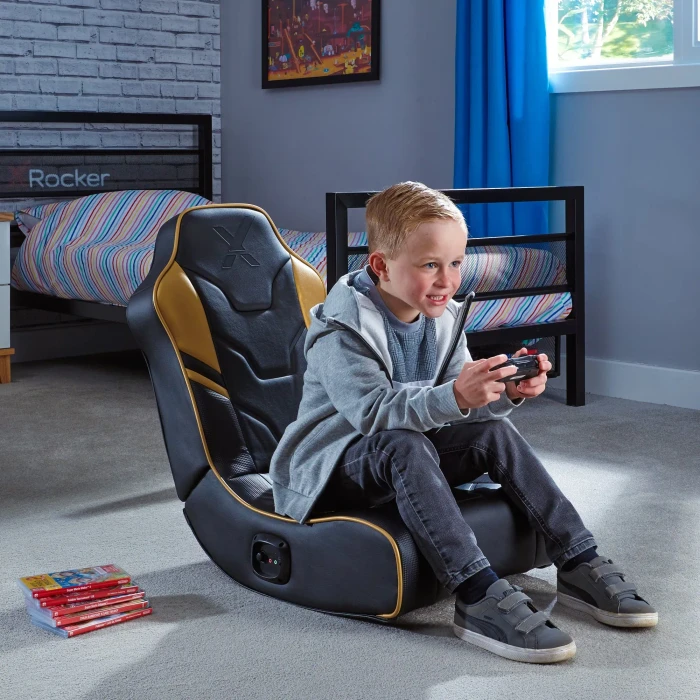 X Rocker Shadow 2.0 Audio Floor Rocker Gaming-Bodensessel für Kinder/Jugendliche, schwarz/gold