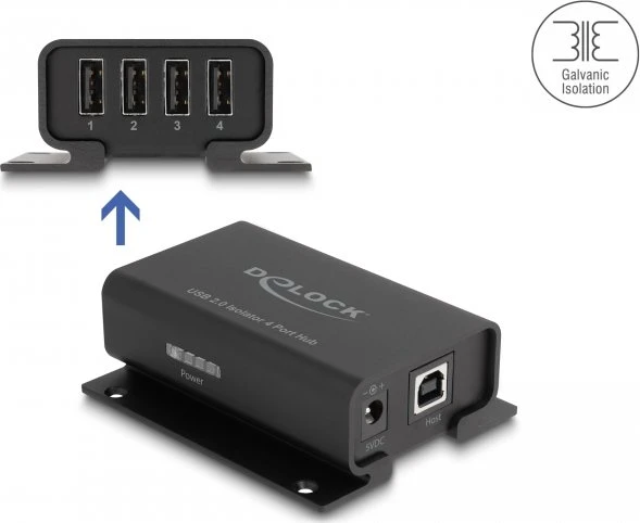 DeLOCK Railmount Isolator USB-Hub, 4x USB-A 2.0, USB-B 2.0 [Buchse]