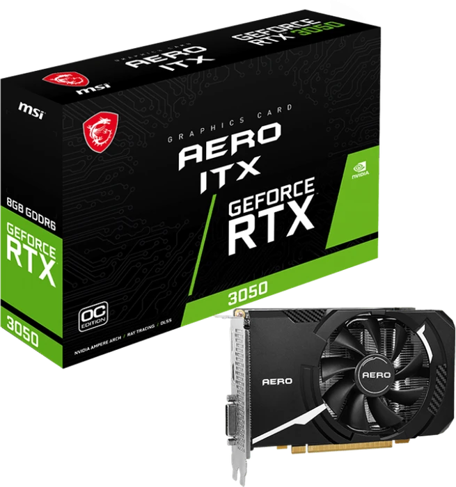 MSI GeForce RTX 3050 Aero ITX 8G OCV1, 8GB GDDR6, DVI, HDMI, DP
