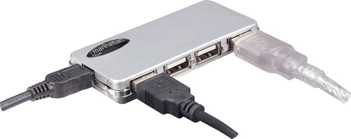 Manhattan Micro USB-Hub, 4x USB-A 2.0, USB 2.0 Mini-B [Buchse]