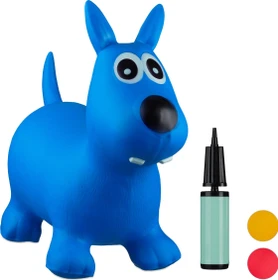 Relaxdays Hüpftier Hund blau mit Griffen und Pumpe