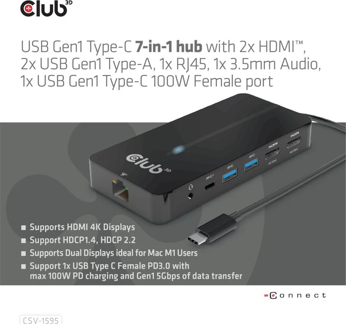 Club 3D 7in1 Hub, USB-C 3.0 [Stecker]