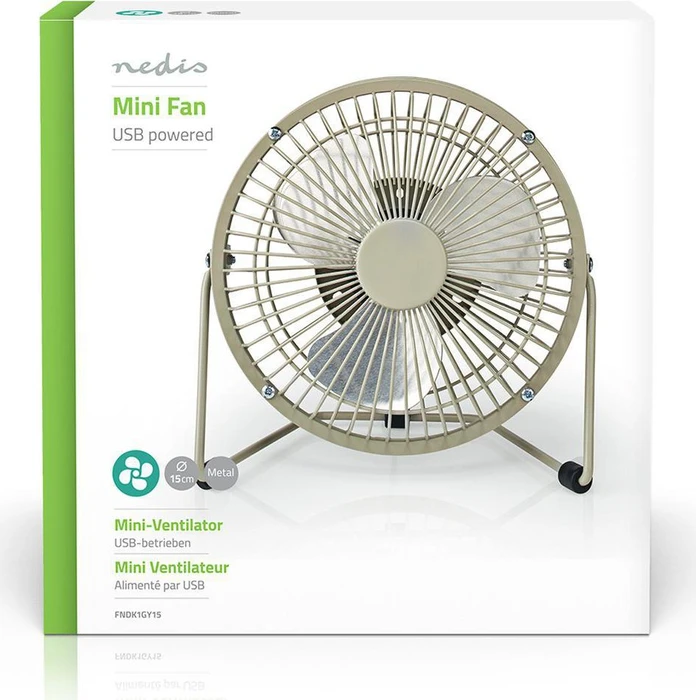 Nedis FNDK1GY15 USB Mini Tischventilator aus Metall 15cm grau