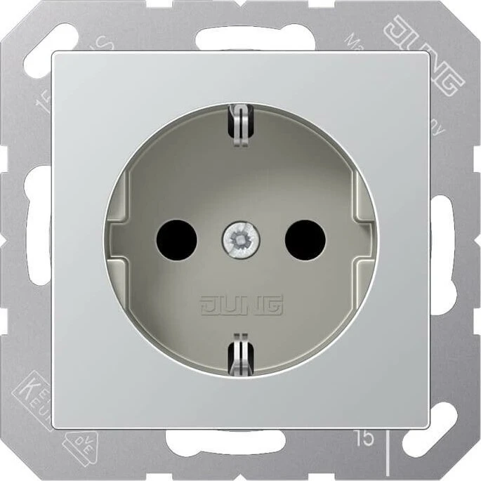 Jung Serie A Steckdose mit Schraubklemmen, aluminium