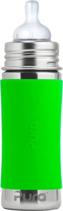 Pura Kiki Babyflasche Edelstahl mit Sleeve Silikon, 325ml, grün