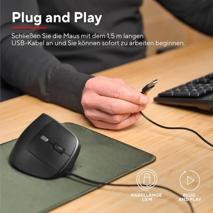 Trust Yuno Ergonomic Mouse schwarz, USB