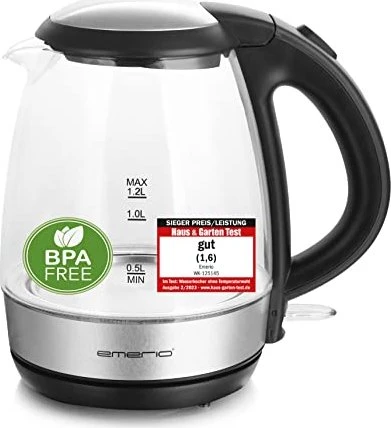 Emerio Wasserkocher, 1.2L, Glas, BPA-frei