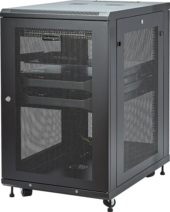 StarTech RK1833BKM Rack-Schrank Kit 18HE, mit Rollen, Gitternetztür, schwarz, 853mm tief