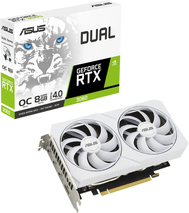 ASUS Dual GeForce RTX 3060 White OC, DUAL-RTX3060-O8G-WHITE, 8GB GDDR6, HDMI, 3x DP