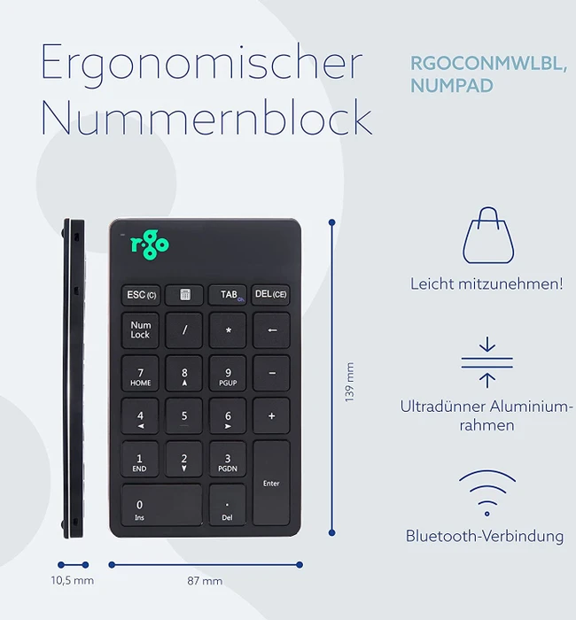 R-Go Numpad Break Wireless, schwarz, Bluetooth (RGOCONMWLBL) – Bild 4 von 6