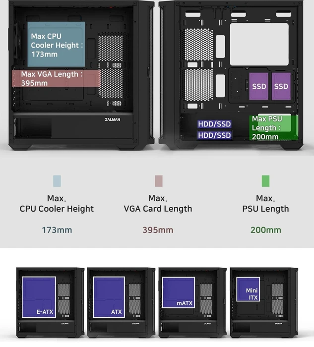 Zalman Z10 Plus, schwarz, Glasfenster